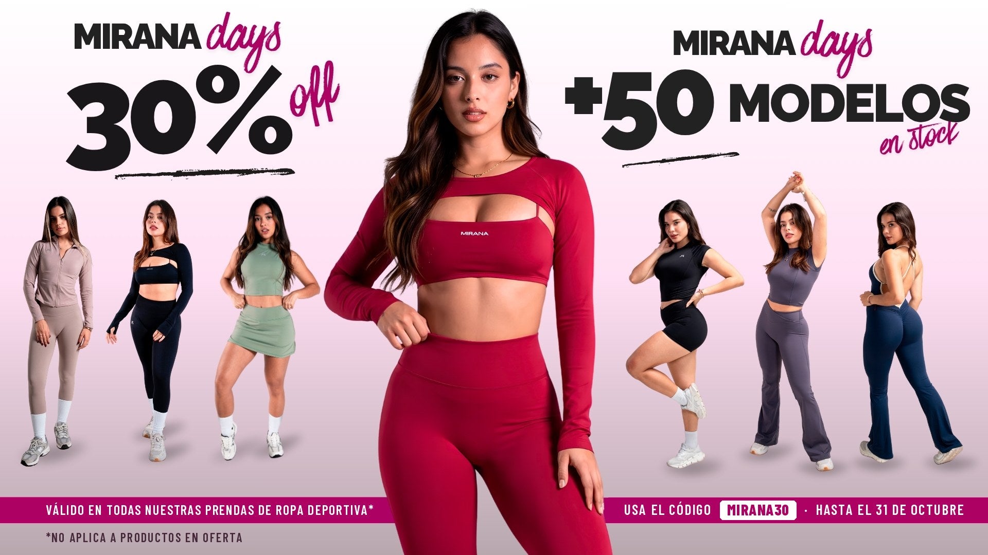 Mirana Days: 30% de descuento en ropa deportiva para mujer con el código MIRANA30, válido hasta el 31 de octubre. No aplica a productos en oferta.